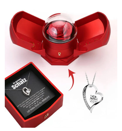 Ewige Rosenbox - Mit Herz Halskette & romantischer Notiz - An meinen Schatz